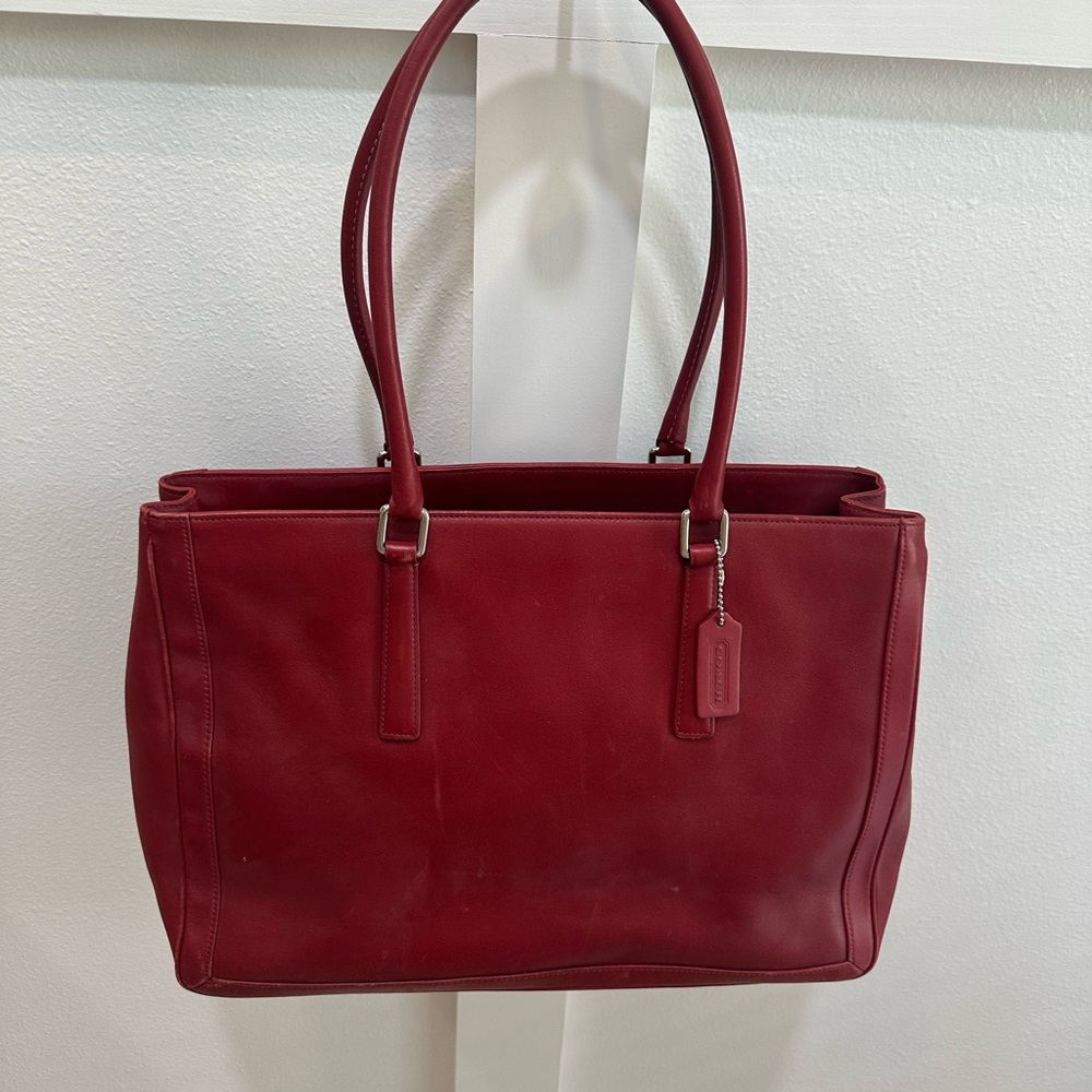 Coach Red Leather Tote with Timeless Design